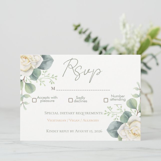 Convite Elegante Floral Verde Sábio (Em pé/Frente)