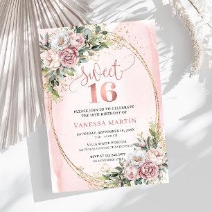 Convite Elegante Floral Verdejante Rosa Empoeirado Sweet S