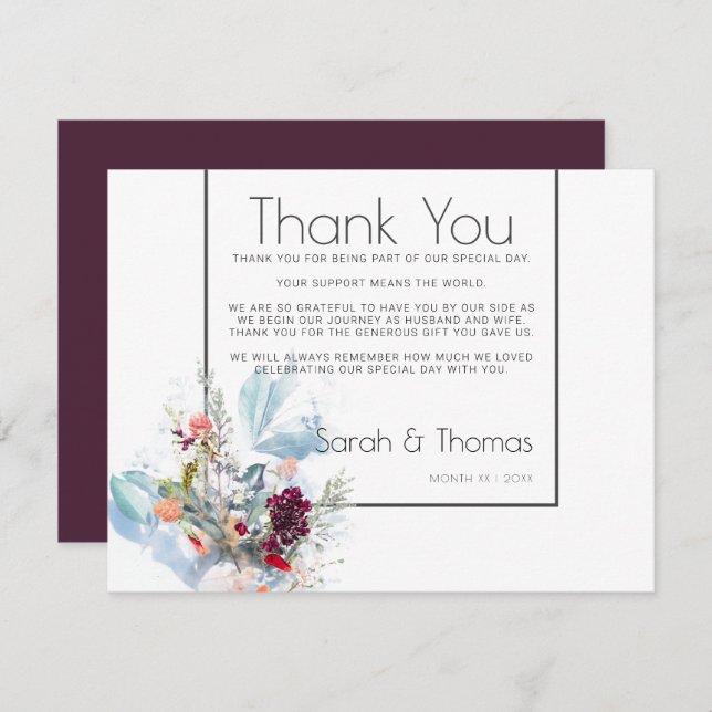 CONVITE ELEGANTE FLORAL VERMELHO BRANCO E LARANJA, OBRIGAD (Frente/Verso)