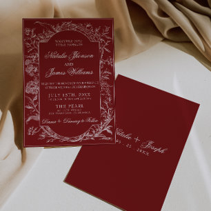Convite Elegante Floral Vermelho Escuro Boho Botânico Casa