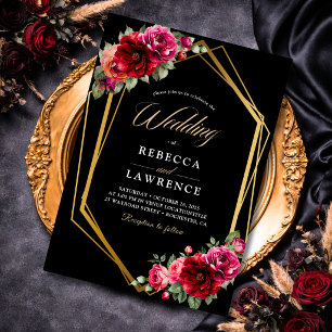 Convite Elegante floral vermelho preto sombrio Casamento r