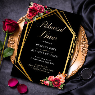 Convite Elegante floral vermelho preto sombrio Casamento r