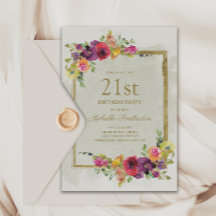 Elegante Floral Vintage Aniversário de 21 anos par