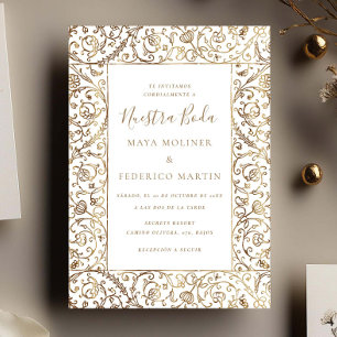 Convite Elegante Floral Vintage Dourado Nosso Casamento Ca
