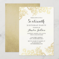 Elegante Floral Vintage Dourado para 16º Aniversár