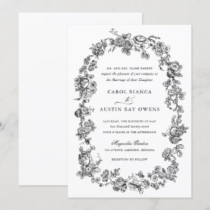 Convite Elegante Floral Vintage Francês Rosas Casamento