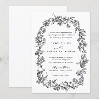 Convite Elegante Floral Vintage Francês Rosas Casamento