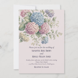 Convite Elegante Floral Vintage Hydrangea Bege Casamento