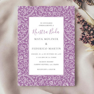 Convite Elegante Floral Vintage Lilás Nossa Noiva Casament