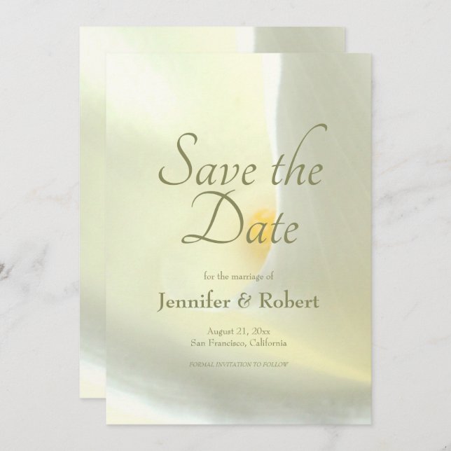 Convite Elegante Floral White Calla Lily Salve a Data (Frente/Verso)