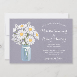 Convite Elegante Floral White Daisies Mason Jar Wedding