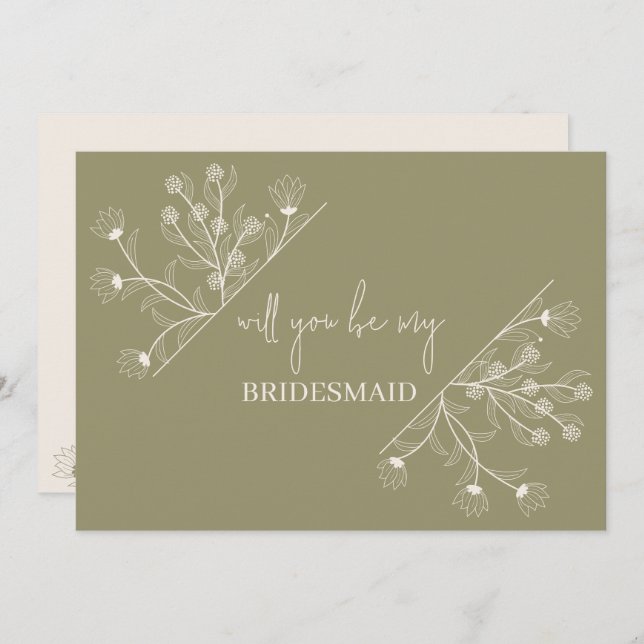 Convite Elegante Floral "Will to be my Bridesmaid" (Frente/Verso)