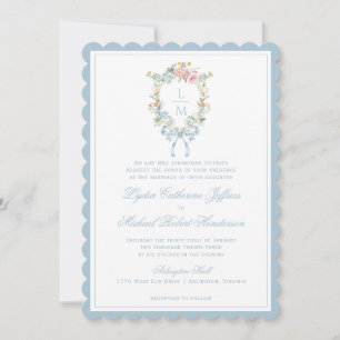 Convite Elegante Floral Wreath Crest   Casamento Monograma