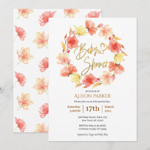 Convite Elegante Floral Wreath Dourada Watercolor