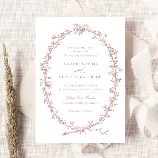 Convite Elegante Floral Wreath Vintage Blush Casamento Mau