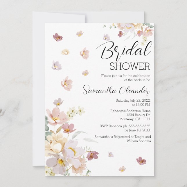 Convite Elegante Florals Chá de panela de Flores Selvagens (Frente)