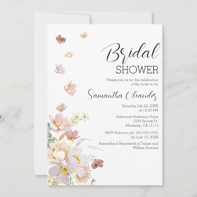 Convite Elegante Florals Chá de panela de Flores Selvagens (Frente)