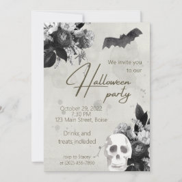 Convite Elegante Florals e Skull Halloween Party
