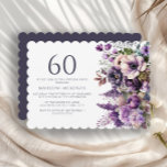 Convite Elegante Flores Roxas Adulto 60º Aniversário<br><div class="desc">Flores roxas elegantes, convite de aniversário 60º adulto/feminino. Este convite pode ser adquirido impresso ou como convite digital para compartilhar com a família e os amigos nas mídias sociais ou por e-mail. Entre em contato comigo para obter assistência com suas personalizações ou para solicitar outros produtos Zazzle correspondentes ou coordenadores...</div>