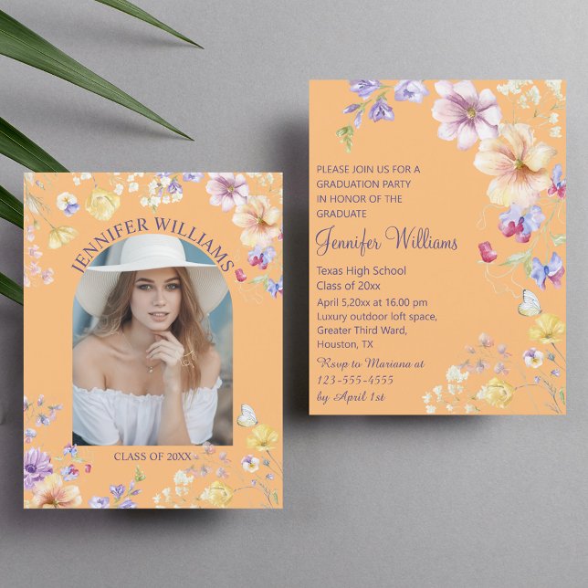 Convite elegante flores silvestres, foto-graduação em lara (Criador carregado)