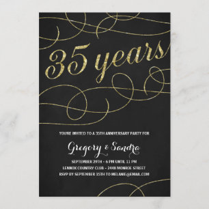 Convite Elegante Flourish Faux Gold Foil 35.o Aniversári