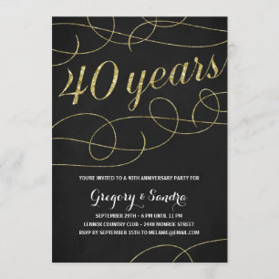 Convite Elegante Flourish Faux Gold Foil 40.o Aniversári