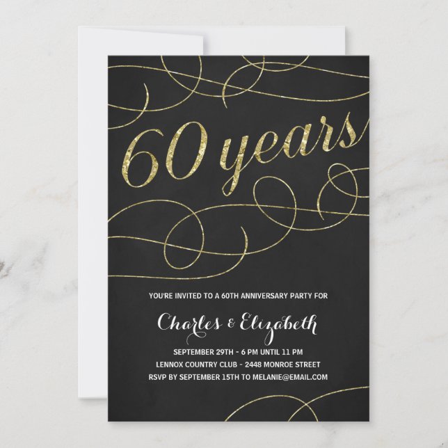 Convite Elegante Flourish | Faux Gold Foil 60.o Aniversári (Frente)