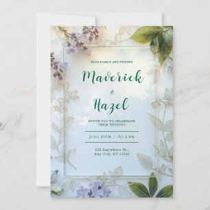 Convite Elegante Folha de Esqueleto Dourado Floral Lavanda