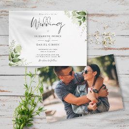 Convite Elegante Folhagem Botânica Foto Casamento
