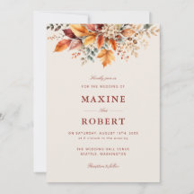 Elegante Folhagem de Outono Casamento com Aquarela