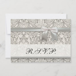 Convite elegante formal brocado de renda damasco branco