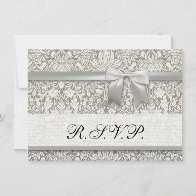 Convite elegante formal brocado de renda damasco branco (Frente)