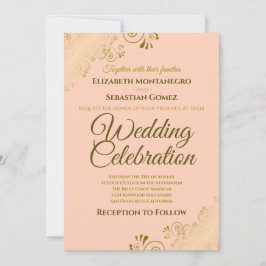 Convite Elegante Formal Coral Peach Casamento com Filigran
