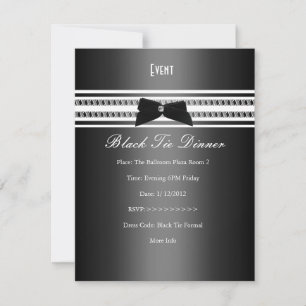 Convite Elegante Formal Gravata Preta Jantar Cinza Prata 2