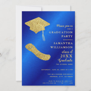 Convite Elegante Formatura Azul Real e Dourado