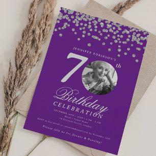 Convite Elegante Foto Aniversário de 70 anos Festa Prata R