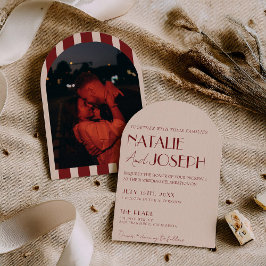 Convite Elegante Foto Arqueado Vermelho Intenso Caprichoso