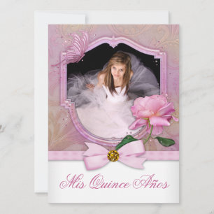 Convite Elegante Foto Borboleta Rosa Quinceanera