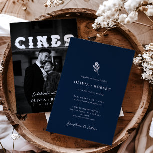 Convite Elegante Foto Botânica Minimalista de Casamento