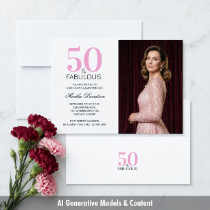 Convite Elegante Foto de Aniversário Cor-de-Rosa e Preto 5