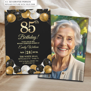 Convite Elegante Foto de Aniversário de 85 Anos com Brilho