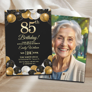 Convite Elegante Foto de Aniversário de 85 Anos com Brilho