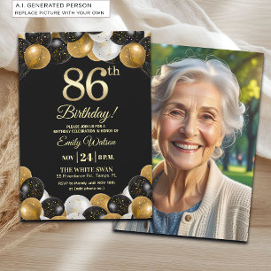 Convite Elegante Foto de Aniversário de 86 anos com Brilho