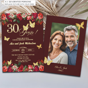 Convite Elegante Foto de Aniversário de Casamento de 30 an
