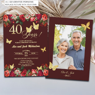 Convite Elegante Foto de Aniversário de Casamento de 40 an