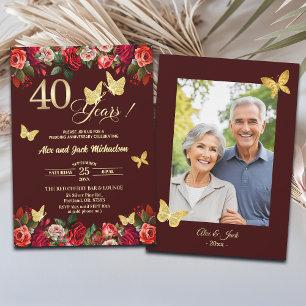 Convite Elegante Foto de Aniversário de Casamento de 40 an
