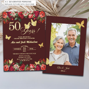 Convite Elegante Foto de Aniversário de Casamento de 50 an