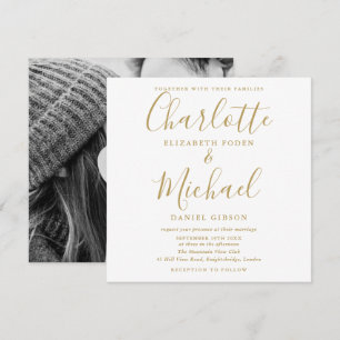Convite Elegante foto de casamento com assinatura em scrip