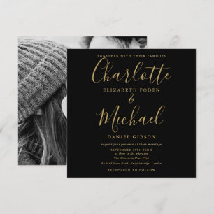 Convite Elegante Foto de Casamento com Assinatura Preta e 