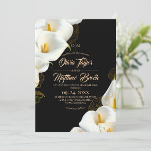 Convite Elegante Foto de Casamento Floral Moderno Escuro